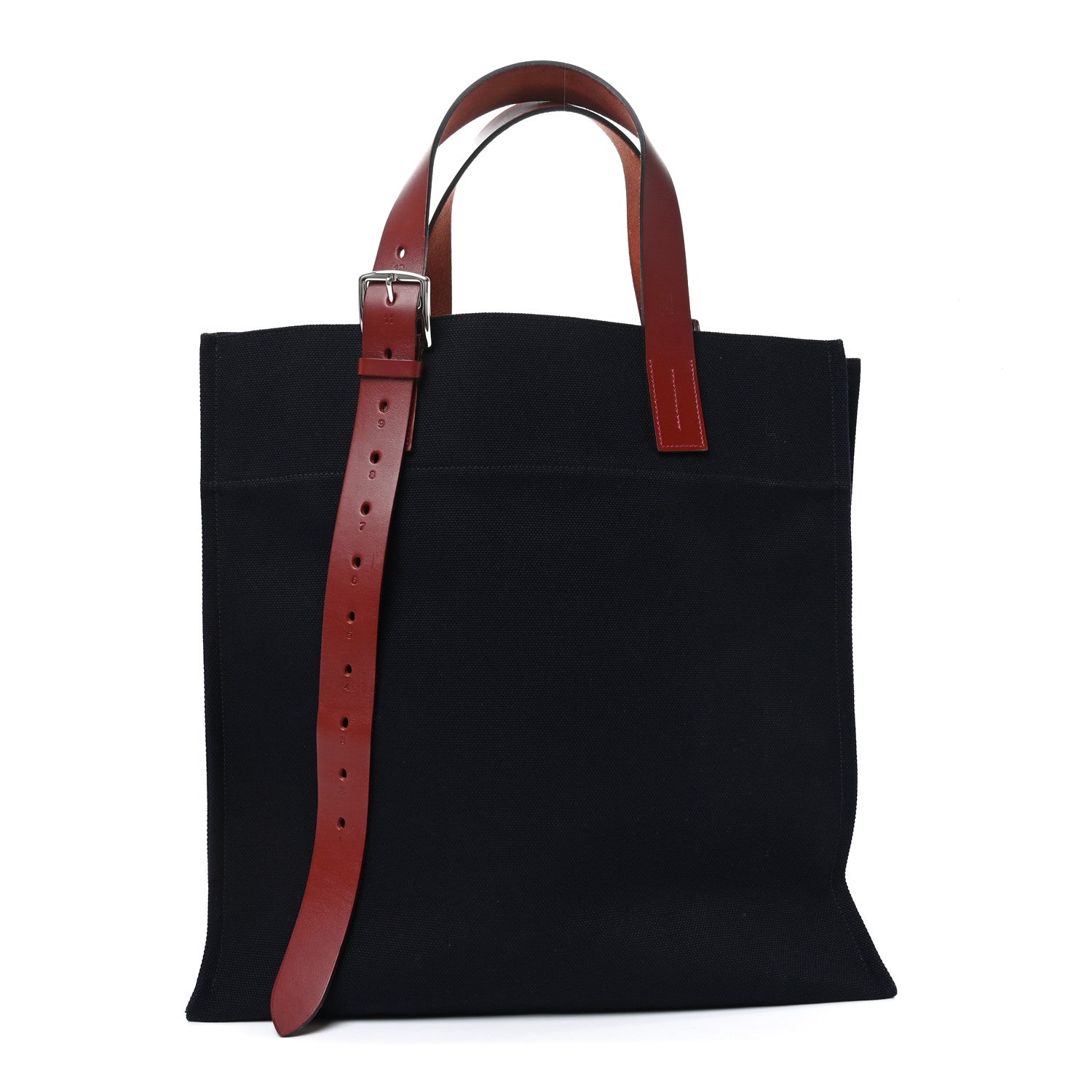 Hermes Toile Goeland Vache Hunter Etriviere Shopping Bag Bleu Nuit Rouge H 1 of 9