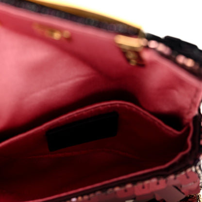 Fendi Sequin Paillettes Shiny Nappa Sex and the City Nano Maxi Buckle Baguette Charm Granata 5 of 10