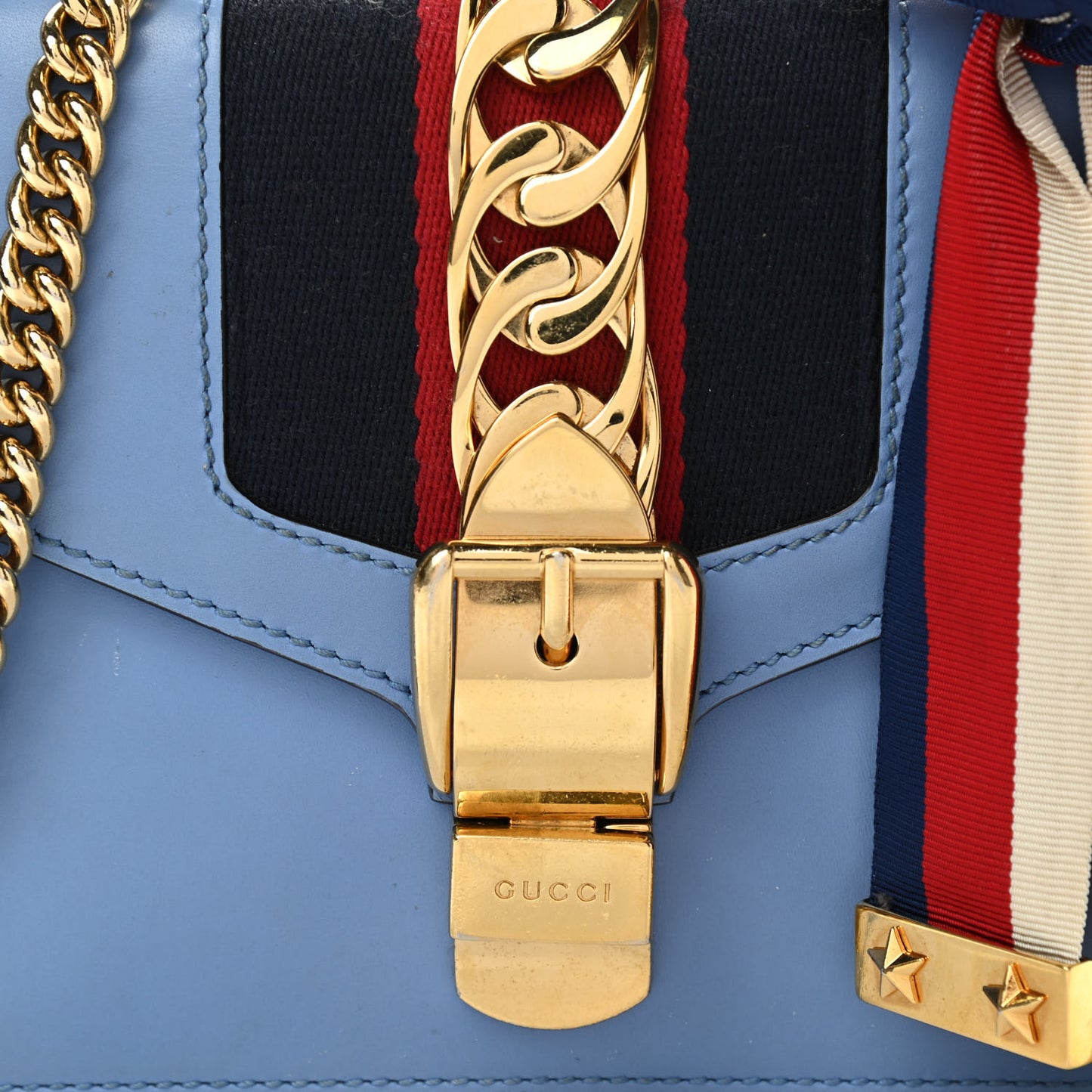 Calfskin Mini Sylvie Chain Shoulder Bag Clear Sky Blue