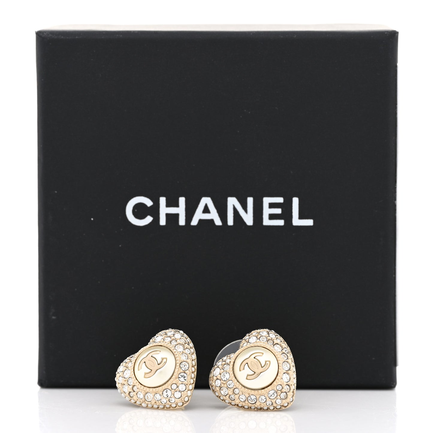 Pearl Crystal CC Heart Earrings Gold White