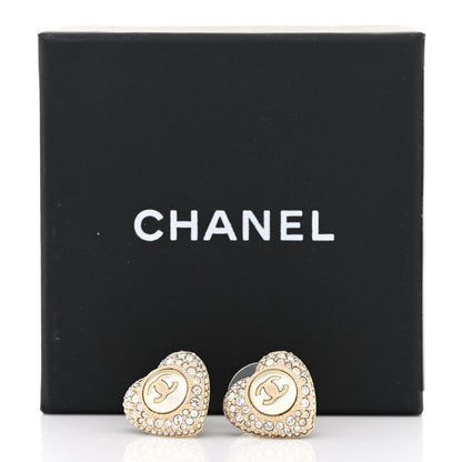Chanel Pearl Crystal CC Heart Earrings Gold White 5 of 5
