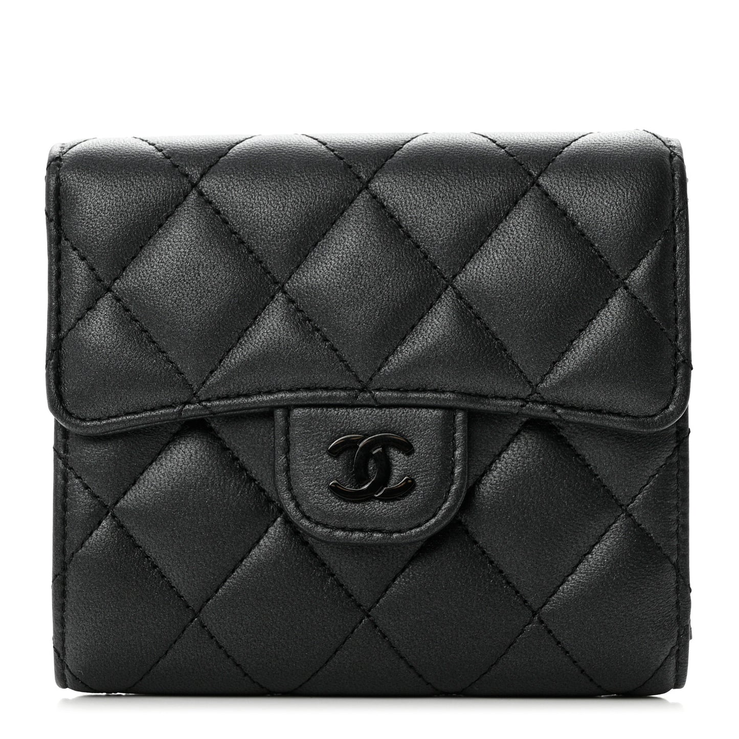 Lambskin Quilted Compact Flap Wallet So Black