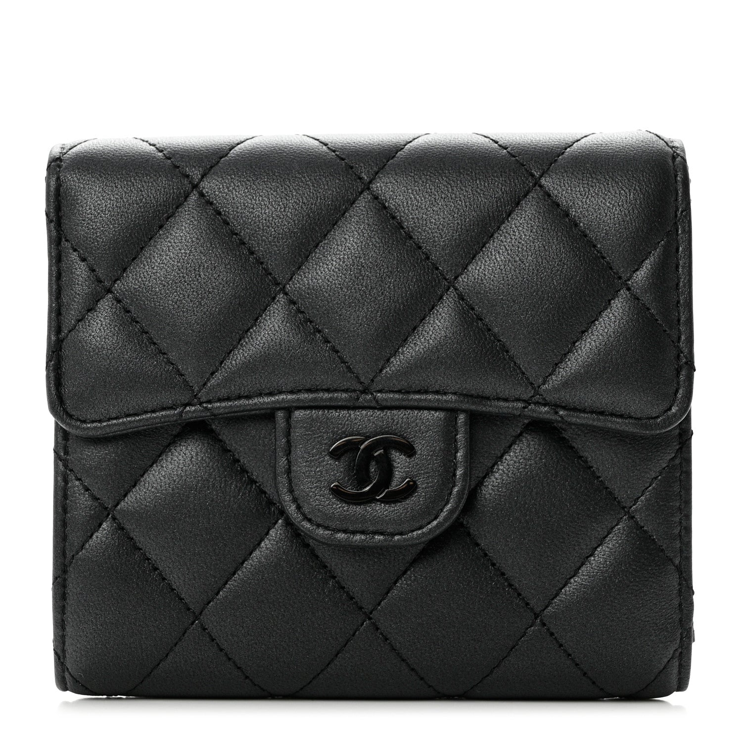 Chanel Lambskin Quilted Compact Flap Wallet So Black 1 of 8