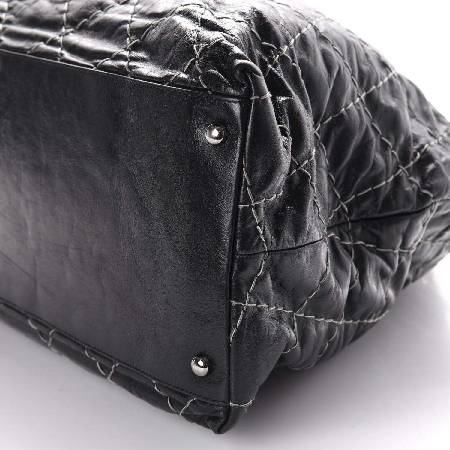 Chanel Glazed Goatskin Double Contrast Stitch Tote Black 7 of 13