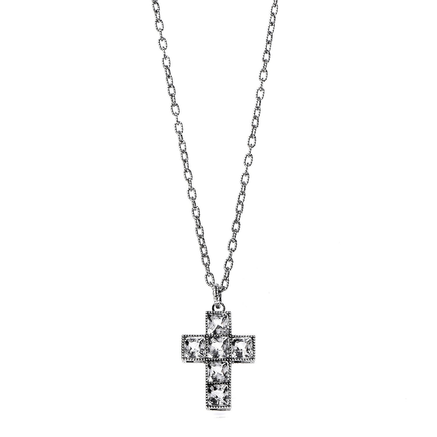 Sterling Silver Quartz Square G Cross Pendant Necklace