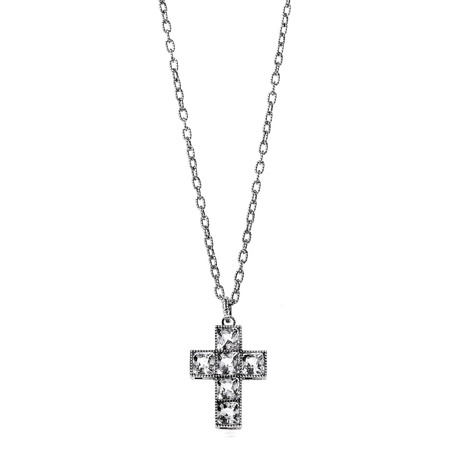 Gucci Sterling Silver Quartz Square G Cross Pendant Necklace 1 of 7