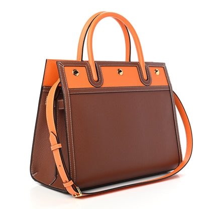 Burberry Calfskin Small Two Handle Title Bag Tan Bright Orange 2 of 8