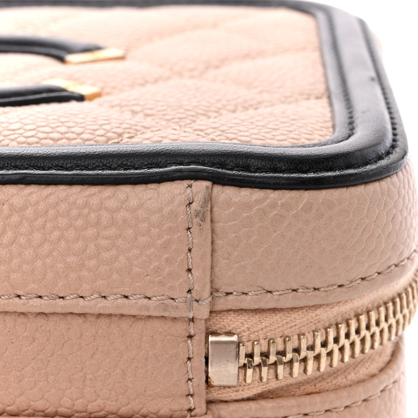 Caviar Quilted Small CC Filigree Vanity Case Beige Black