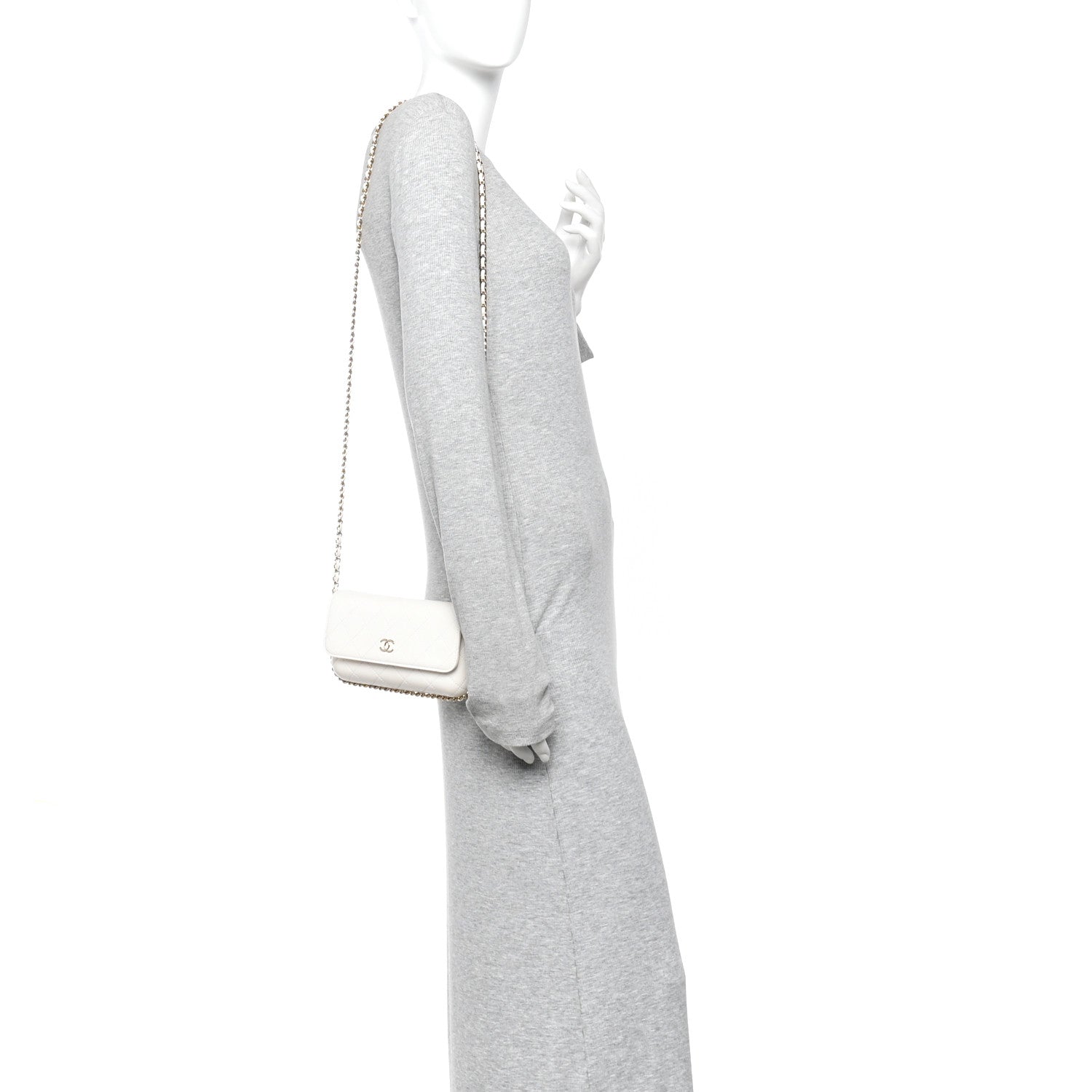 Chanel Calfskin Diamond Stitched Chain Around Flap Phone Holder White 2 of 11