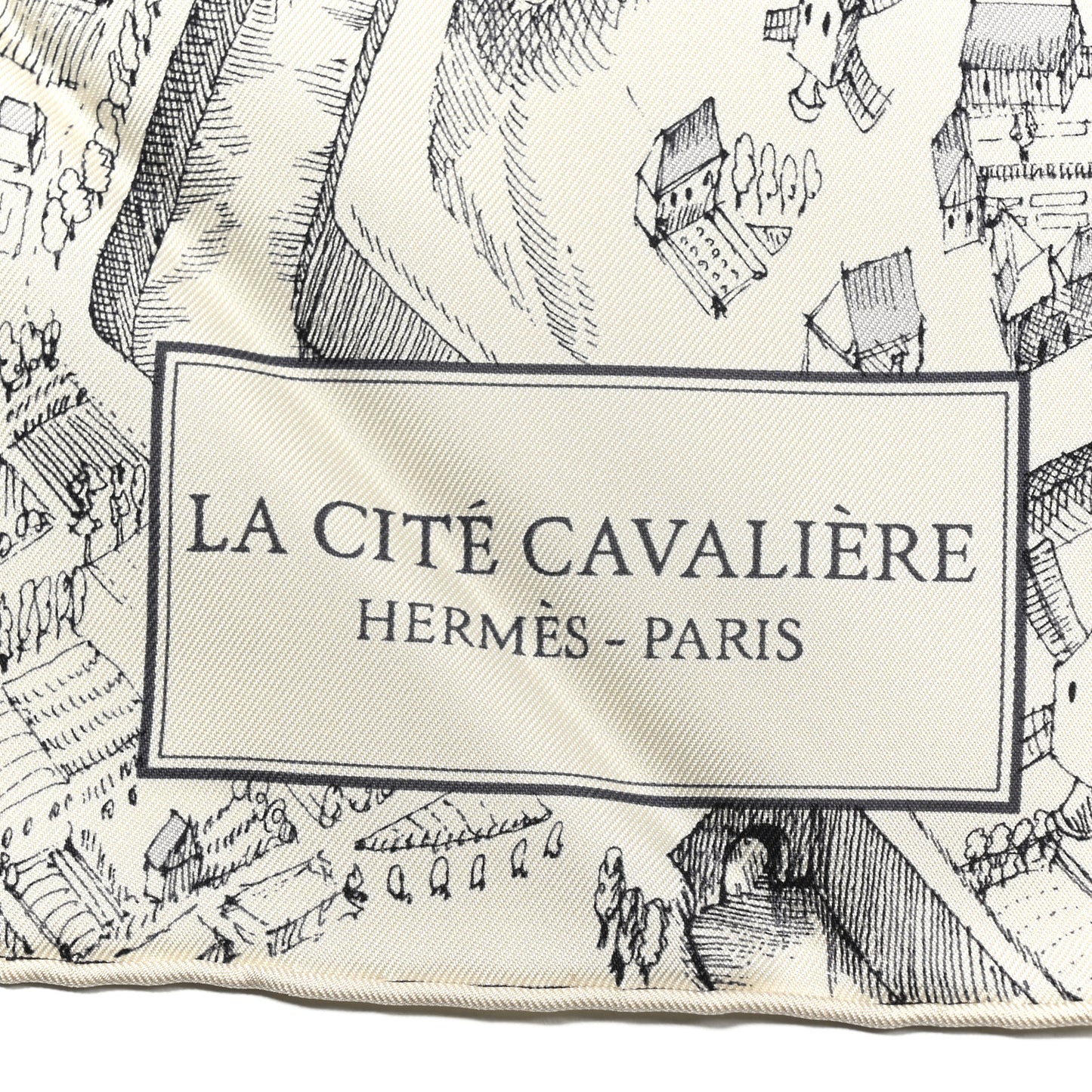 Silk Twill La Cite Cavaliere Scarf 90 Ivorie Anthracite