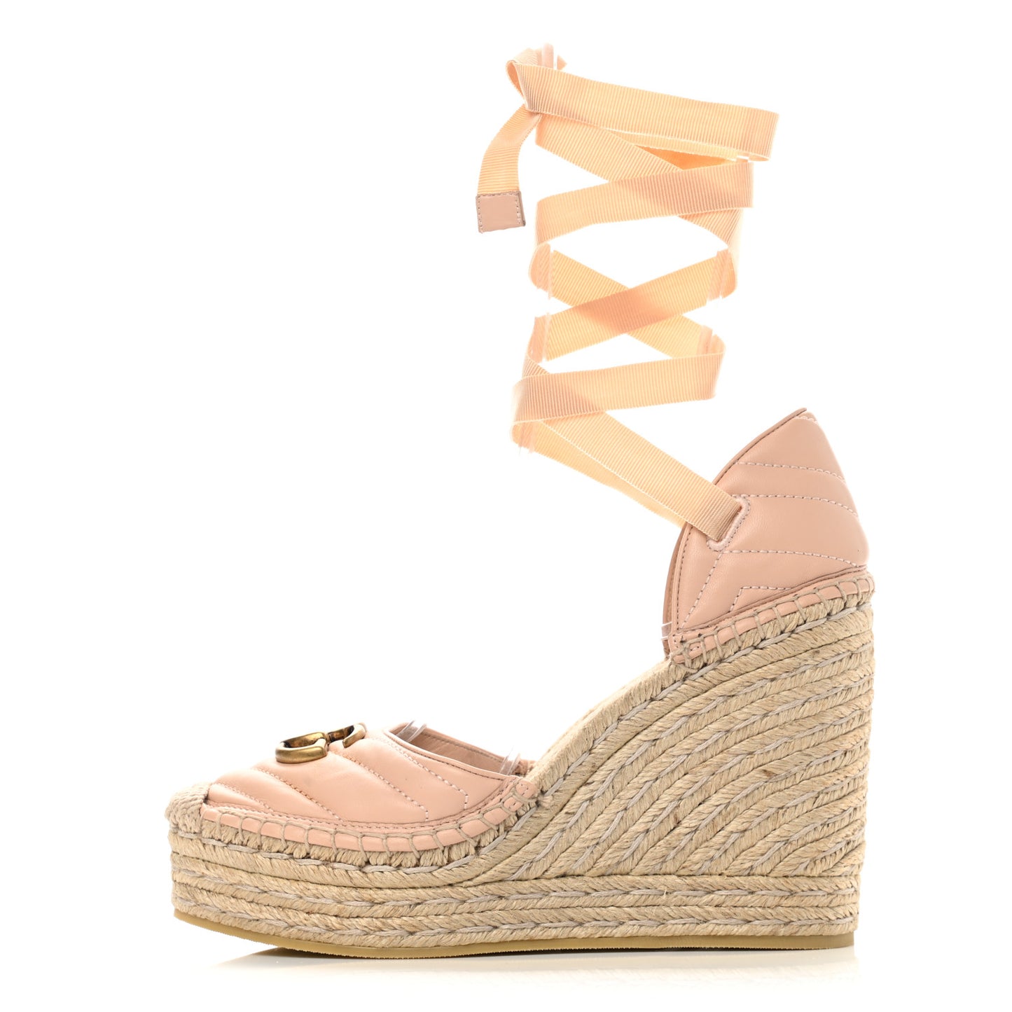 Nappa Matelasse GG Marmont Ankle Wrap Platform 35/120mm Espadrille Wedges 39 Skin Rose