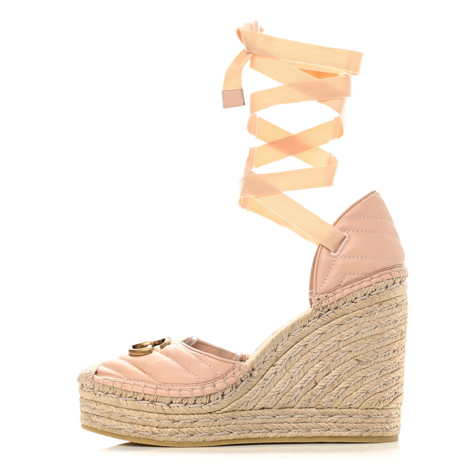 Gucci Nappa Matelasse GG Marmont Ankle Wrap Platform 35/120mm Espadrille Wedges 39 Skin Rose 1 of 15