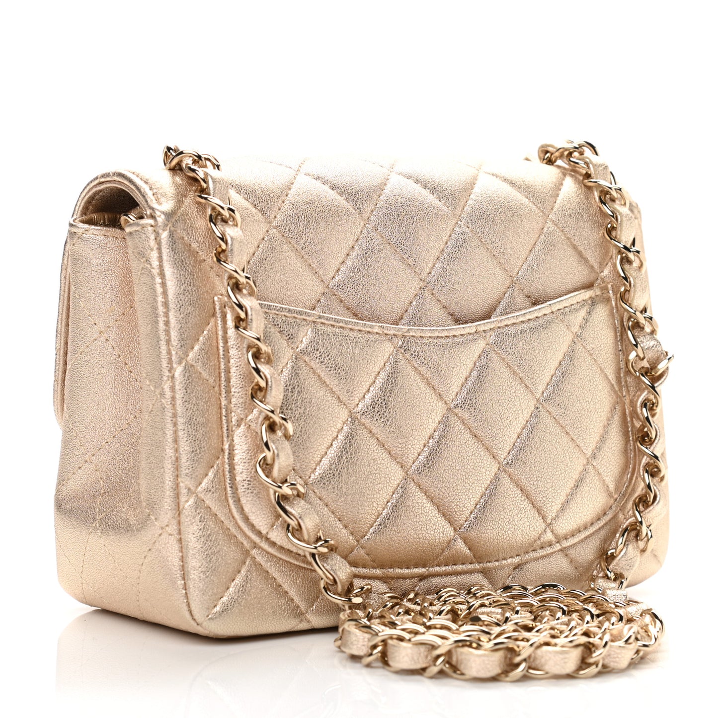 Metallic Lambskin Quilted Mini Square Flap Gold