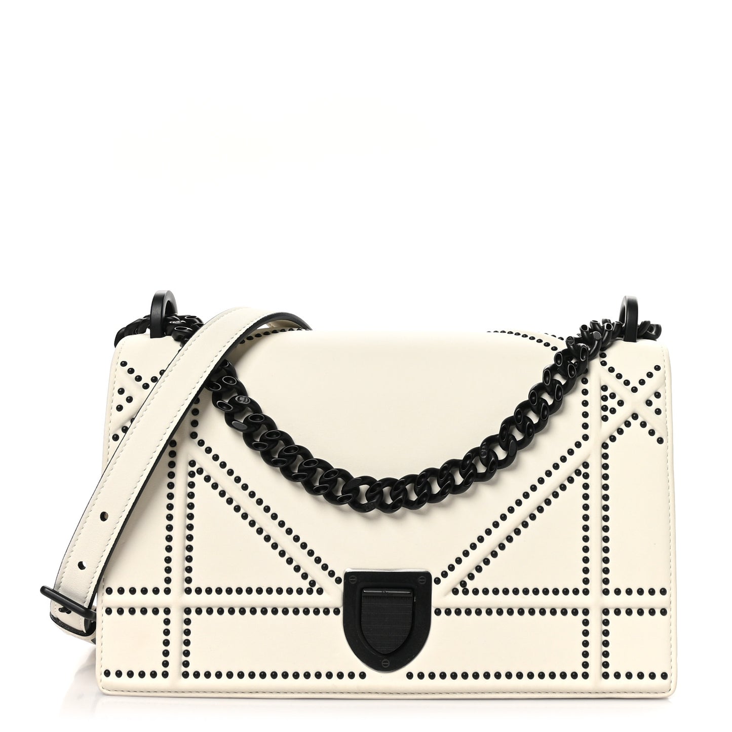 Ultra Matte Calfskin Studded Medium Diorama Flap Bag White Black