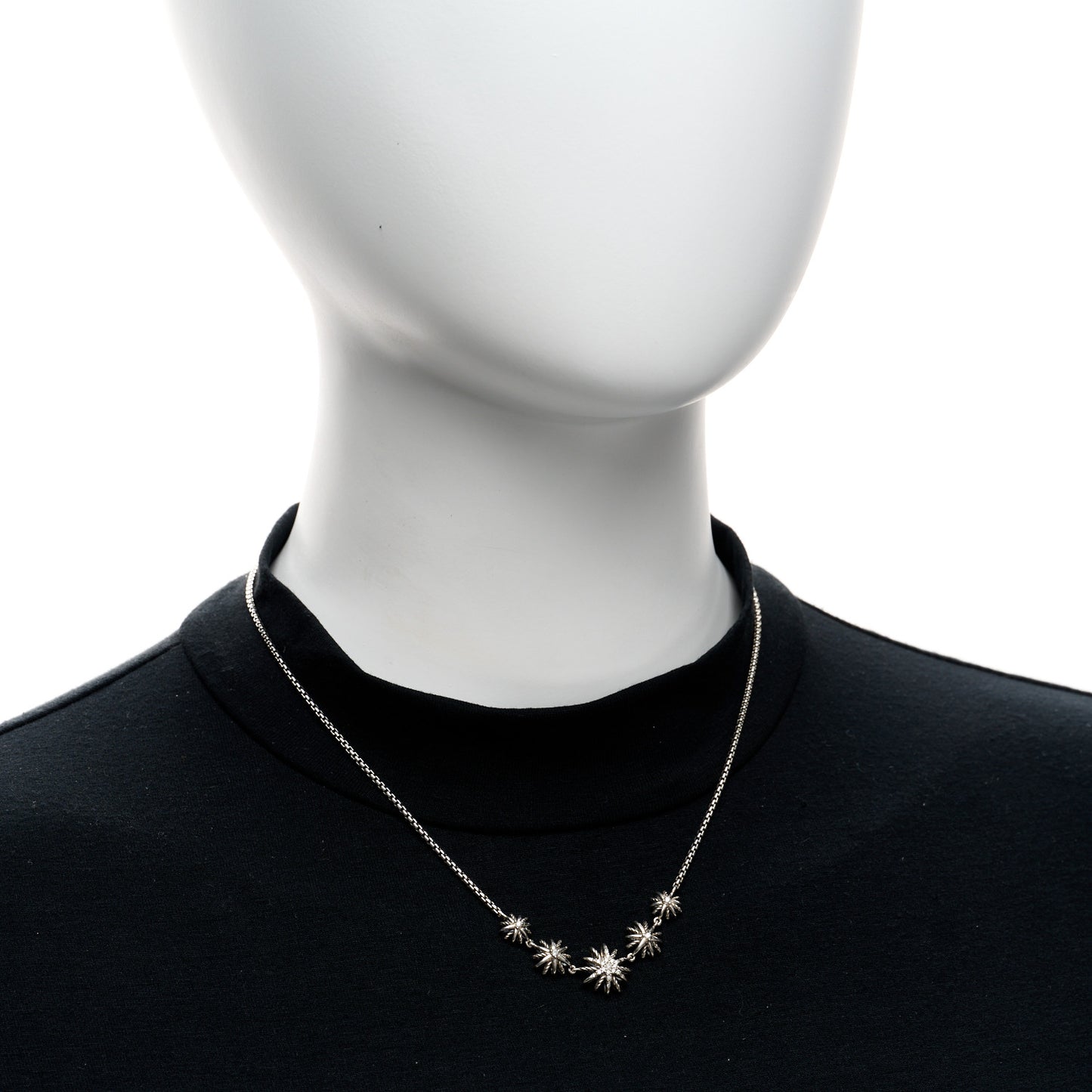 Sterling Silver Diamond Starburst 5 Station Necklace