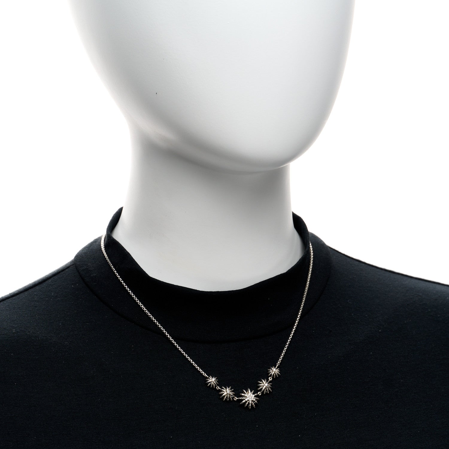 David Yurman Sterling Silver Diamond Starburst 5 Station Necklace 2 of 5