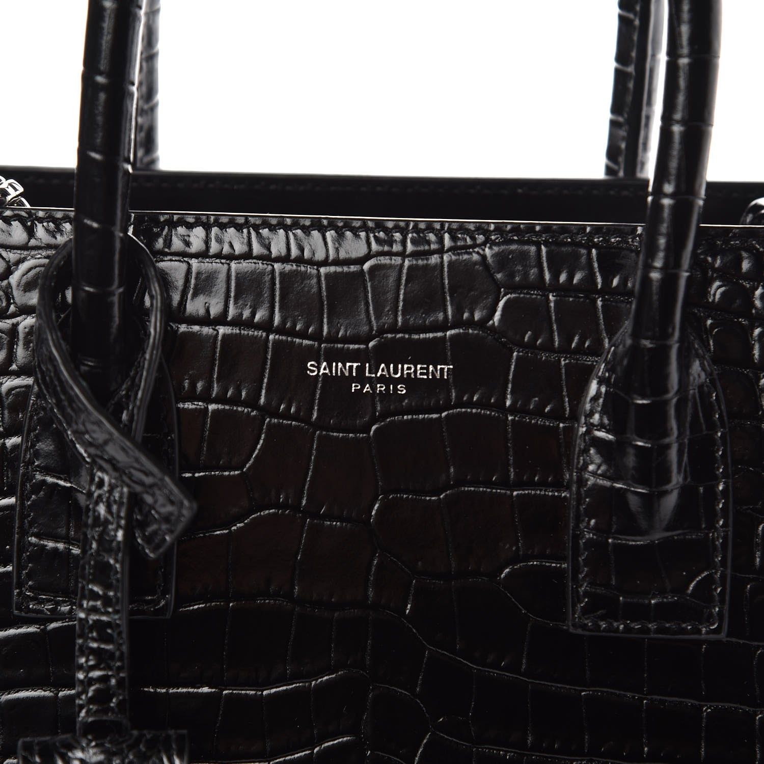 Saint Laurent Calfskin Crocodile Embossed Baby Sac De Jour Black 9 of 10