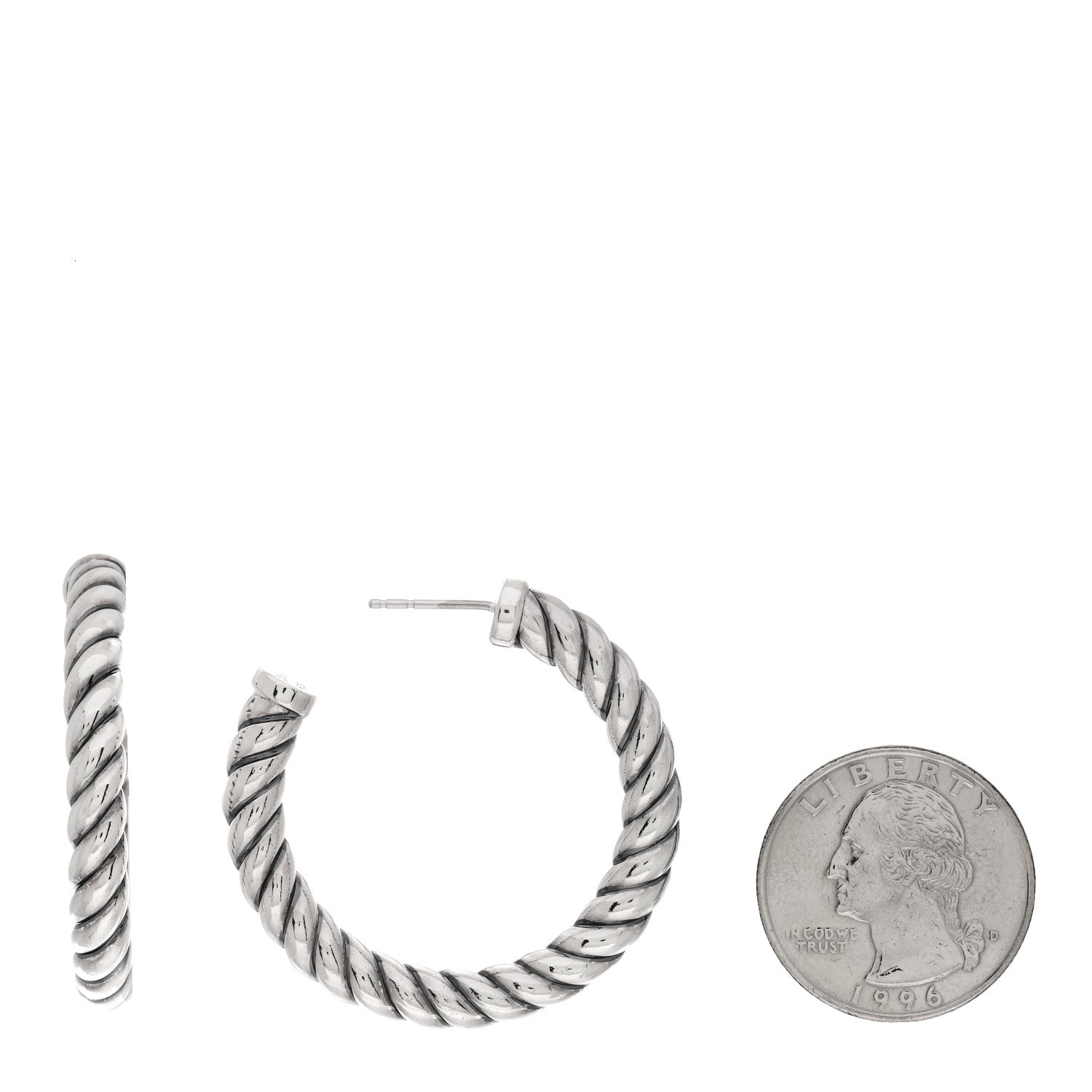 David Yurman Sterling Silver Sculpted Cable Hoop Earrings 2 of 4