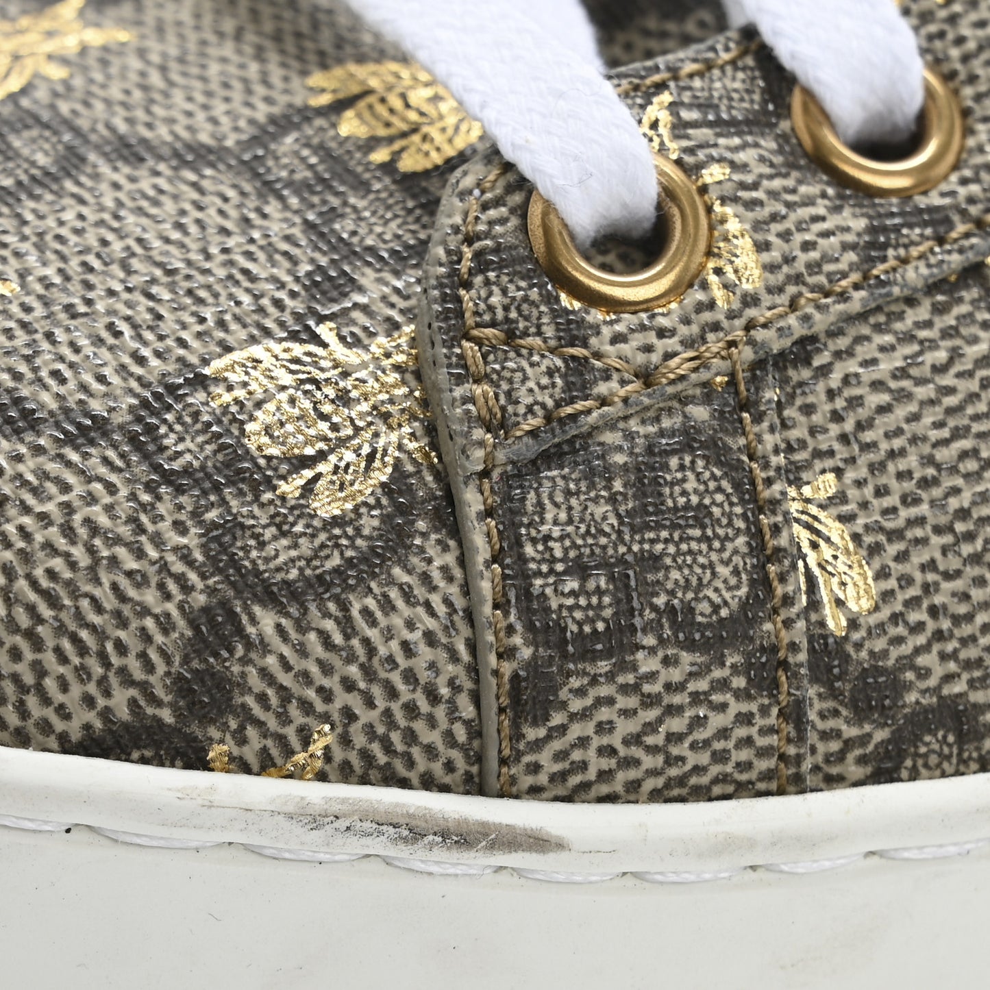 GG Supreme Monogram Bees Ayers Web Womens Ace Sneakers 38.5 Beige Oro Green Red