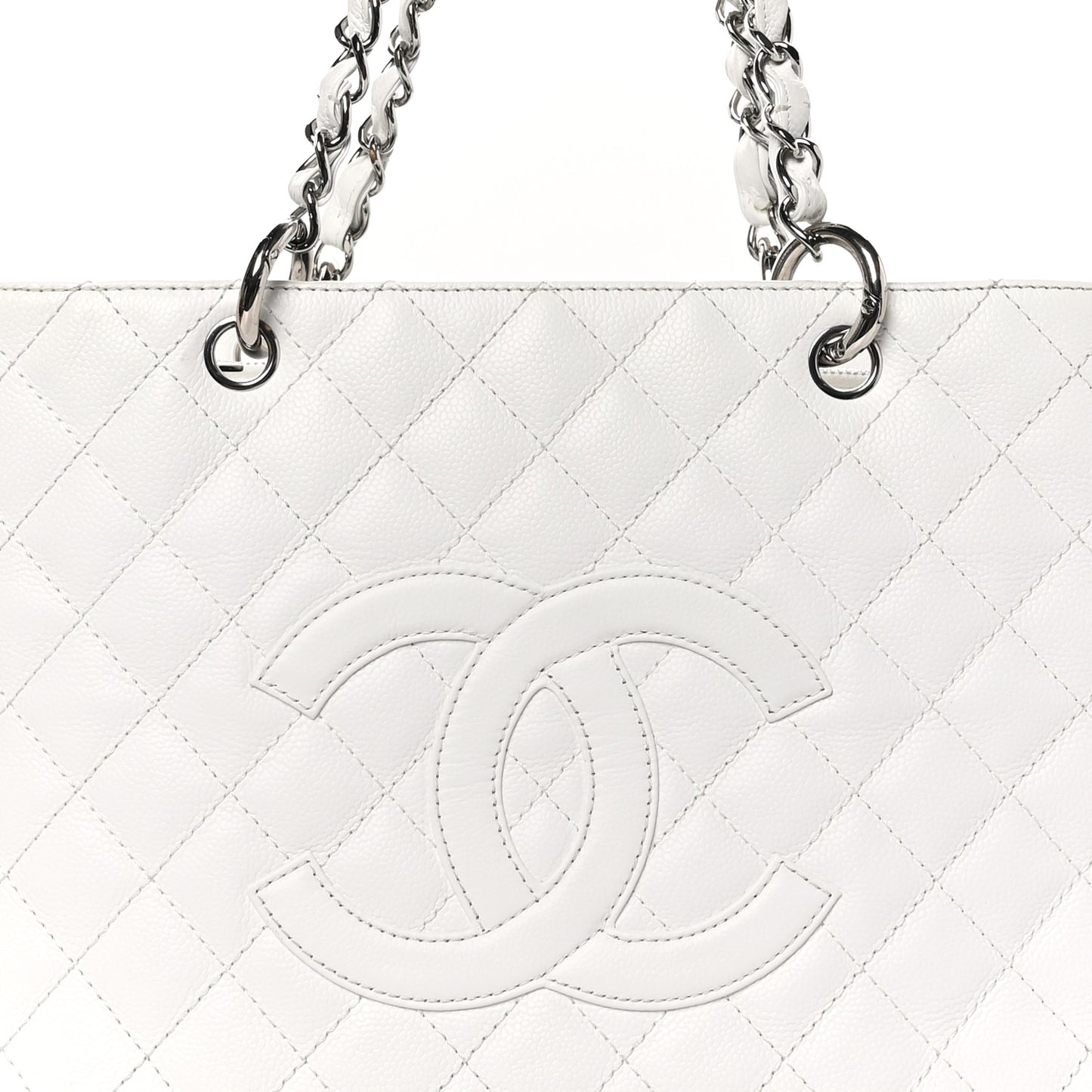 Caviar Quilted Grand Shopping Tote GST White
