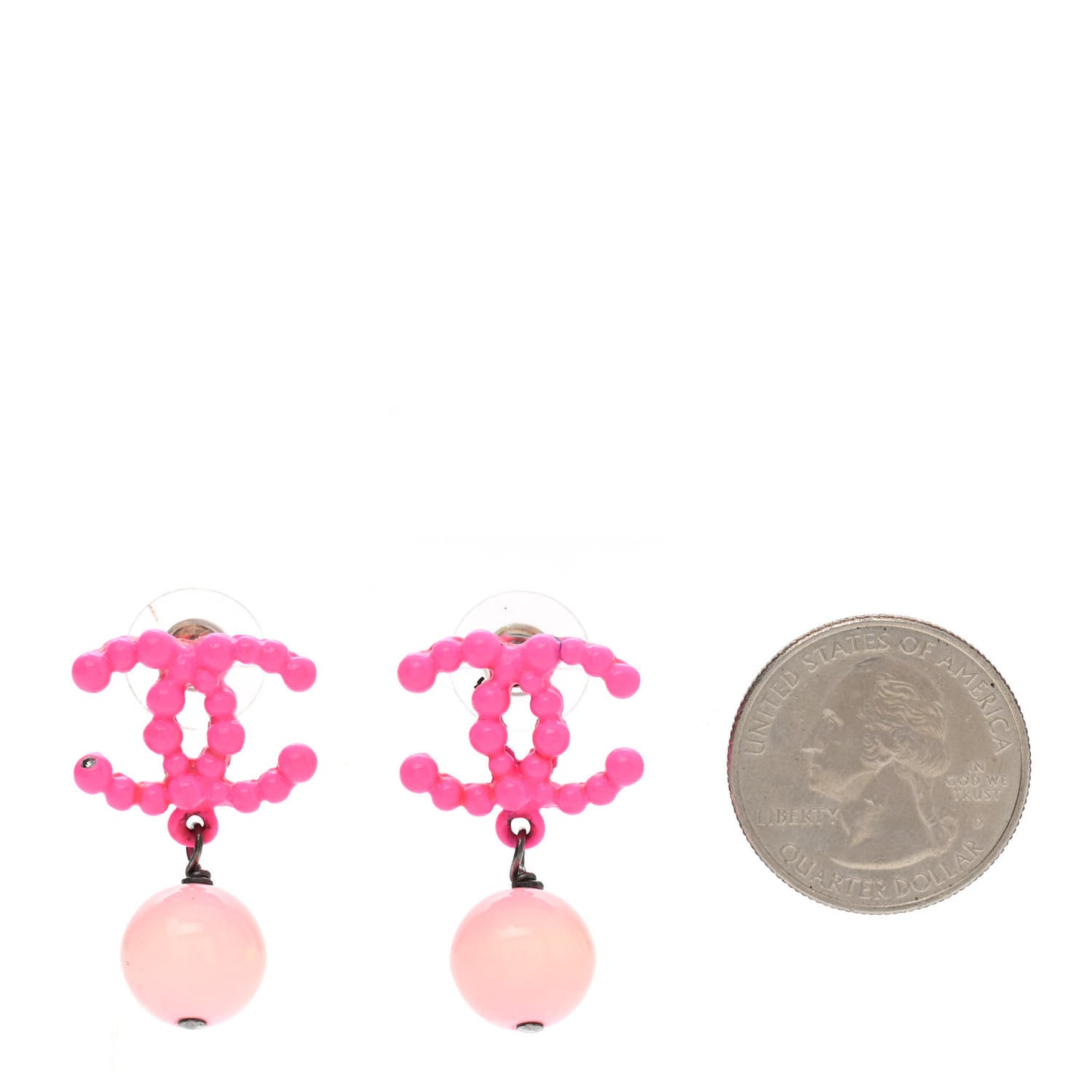 Enamel Resin Pearl CC Drop Earrings Pink