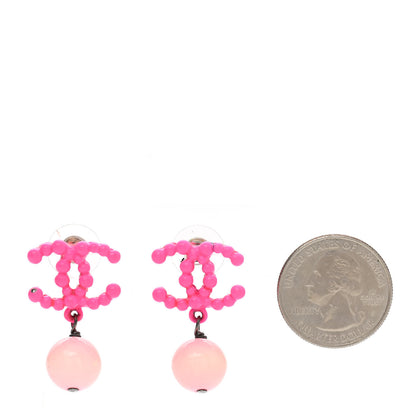 Chanel Enamel Resin Pearl CC Drop Earrings Pink 2 of 4