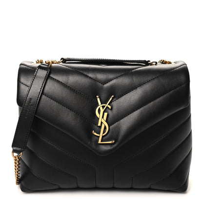 Saint Laurent Calfskin Y Quilted Monogram Small Loulou Chain Satchel Black 1 of 11