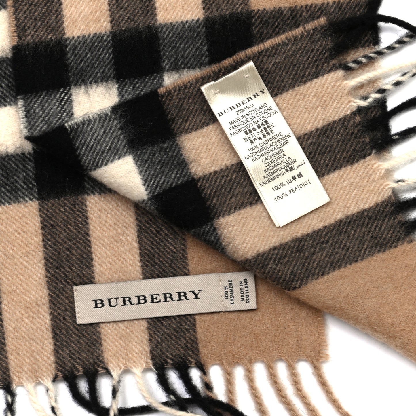 Cashmere Giant Check Fringe Scarf Archive Beige
