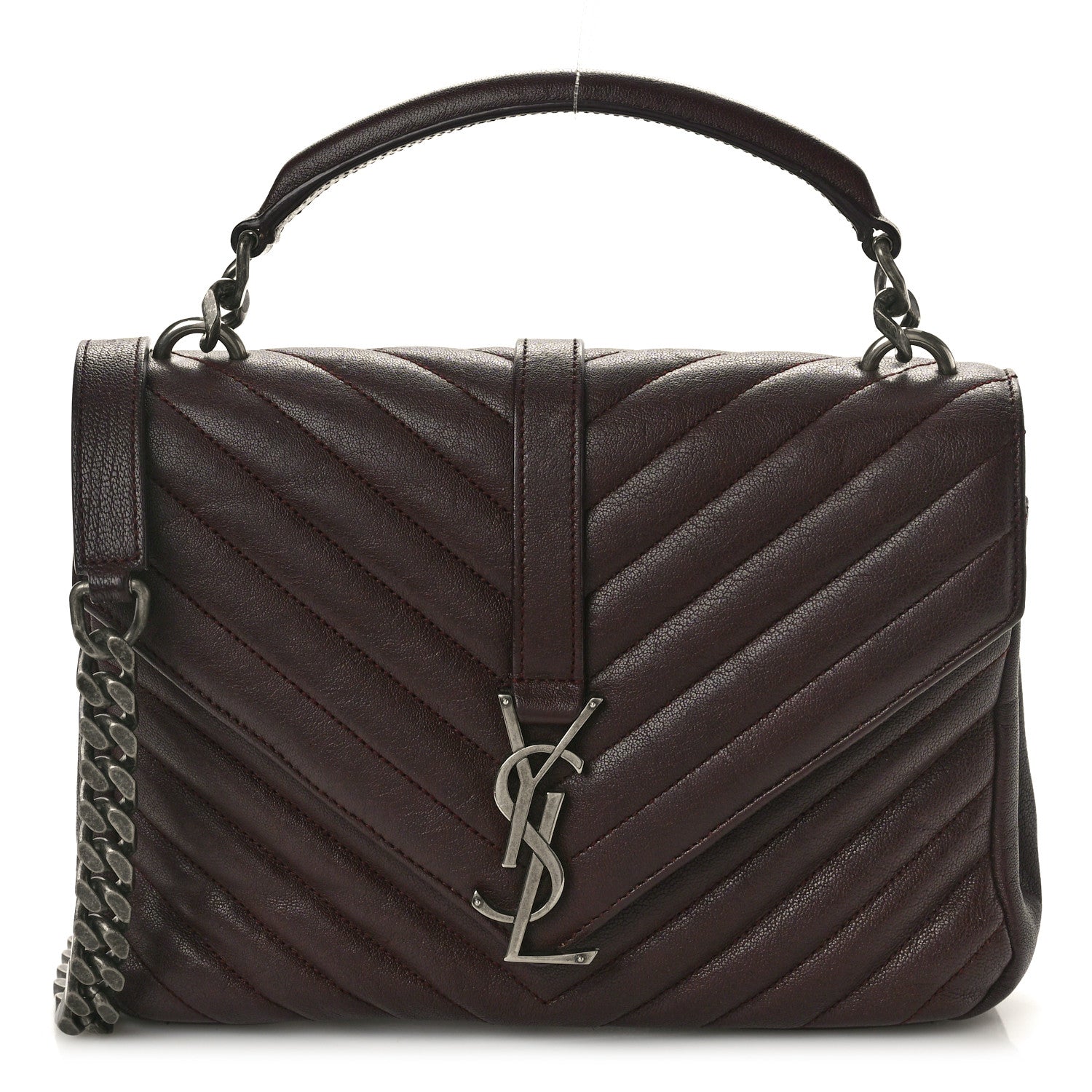 Saint Laurent Sheepskin Matelasse Chevron Monogram Medium College Bag Rouge Legion 1 of 11