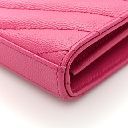Saint Laurent Grain De Poudre Matelasse Chevron Cassandre Chain Wallet Lipstick Fuschia 14 of 17