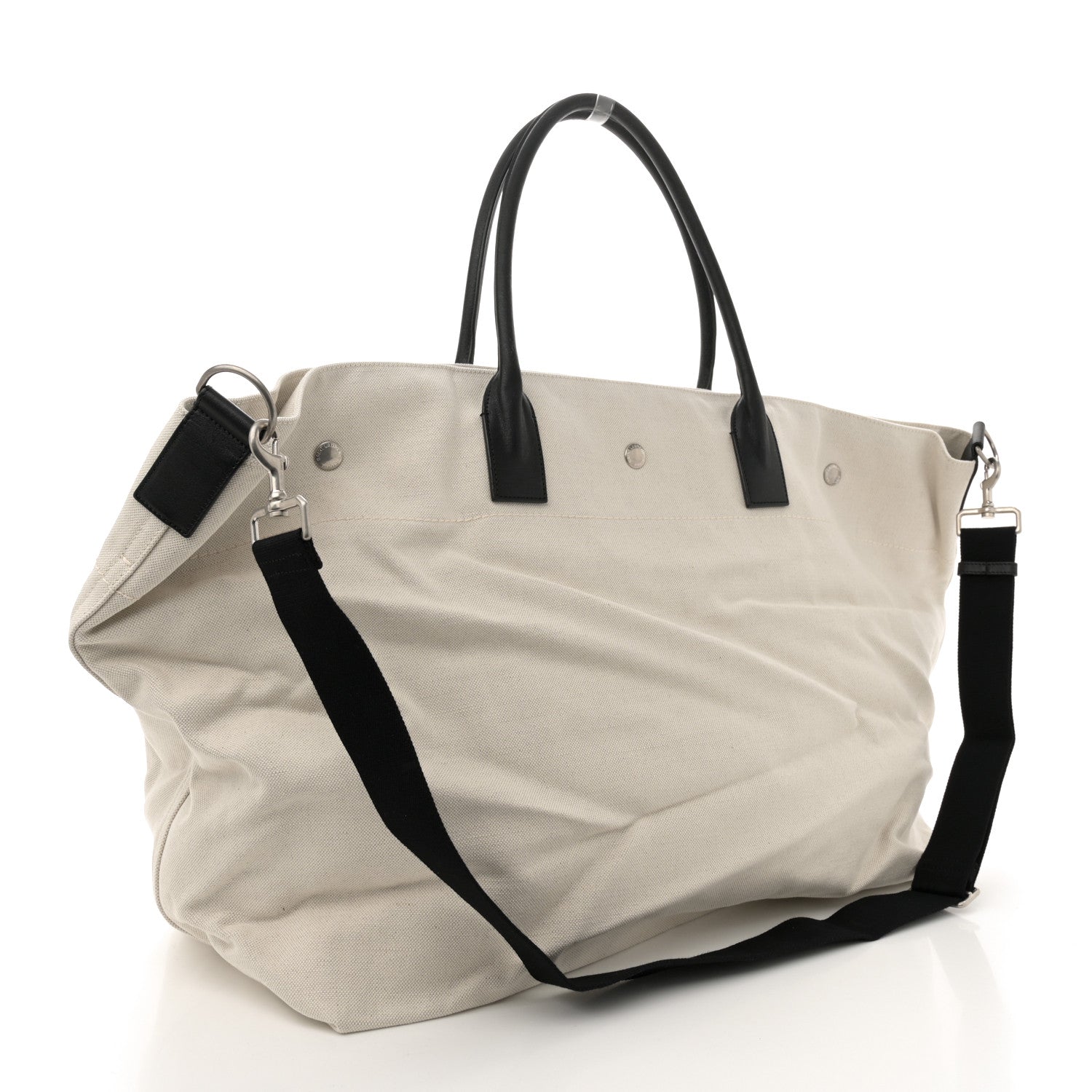 Saint Laurent Linen Calfskin Rive Gauche Maxi Tote Grege et Noir 3 of 12