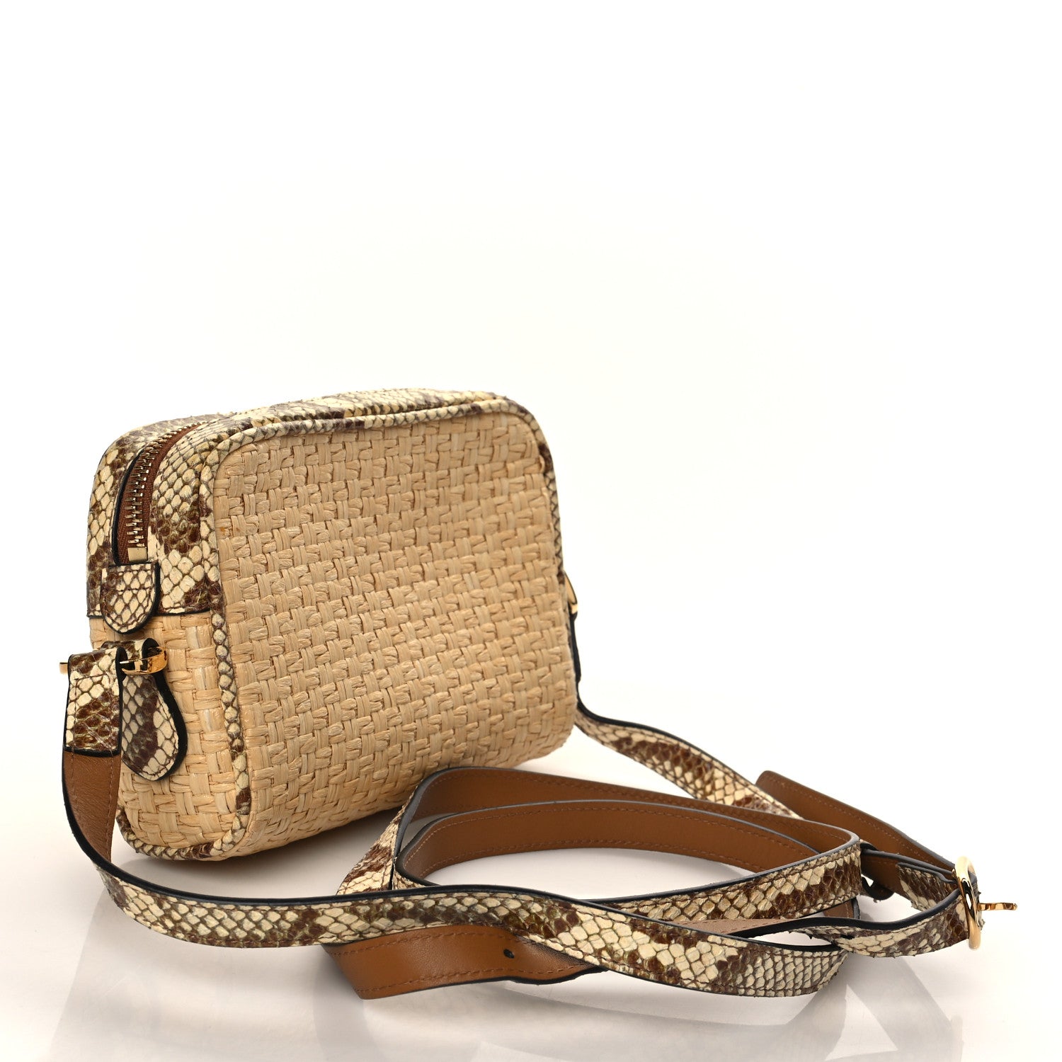 Gucci Raffia Elaphe Mini Ophidia Shoulder Bag Natural Cream Brown 2 of 6