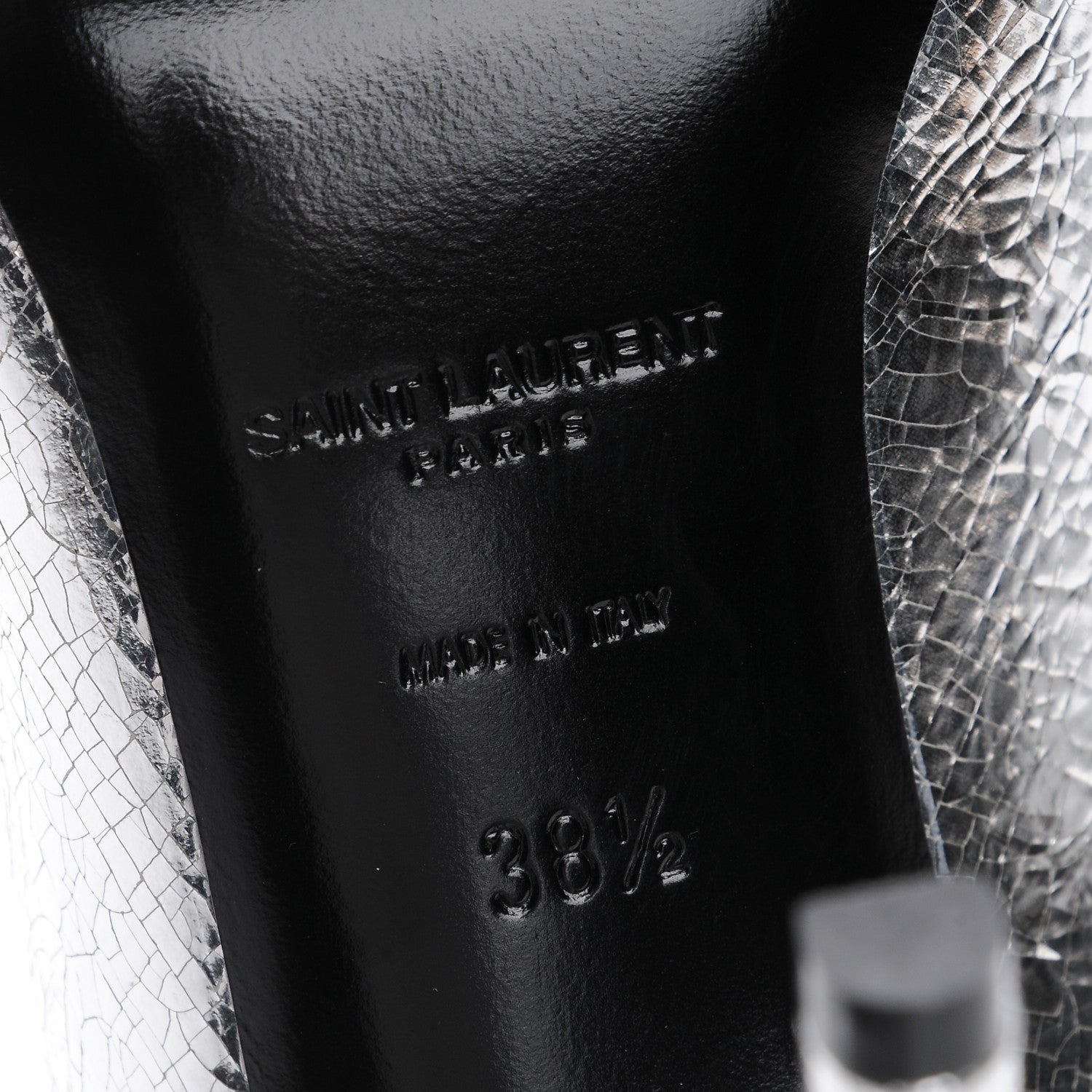 Saint Laurent Metallic Cracked Goatskin Anja 105 Pumps 38.5 Argento 6 of 9