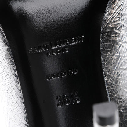 Saint Laurent Metallic Cracked Goatskin Anja 105 Pumps 38.5 Argento 6 of 9