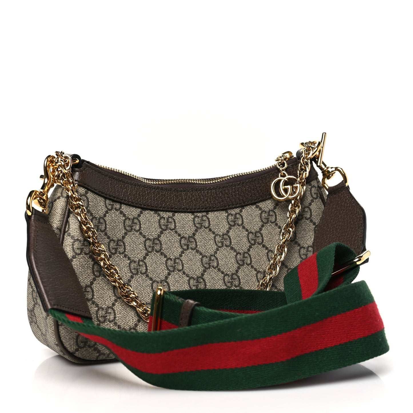 GG Supreme Monogram Textured Dollar Calfskin Web Small Ophidia GG Handbag Beige Ebony New Acero