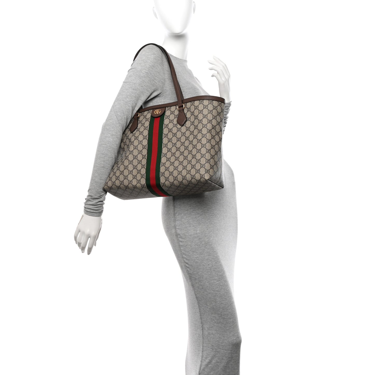 GG Supreme Monogram Medium Ophidia Shopping Tote Brown