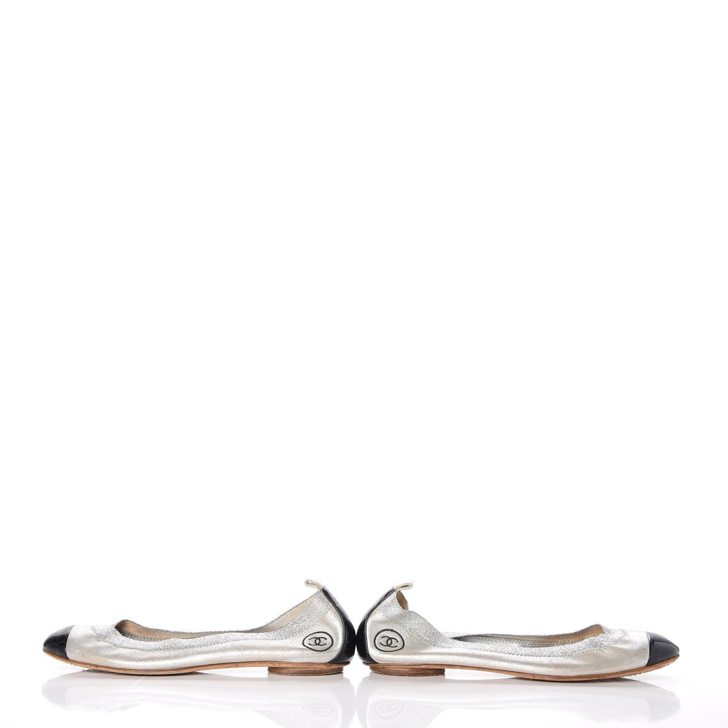 Metallic Lambskin Patent CC Cap Toe Ballerina Flats 40 Silver Black
