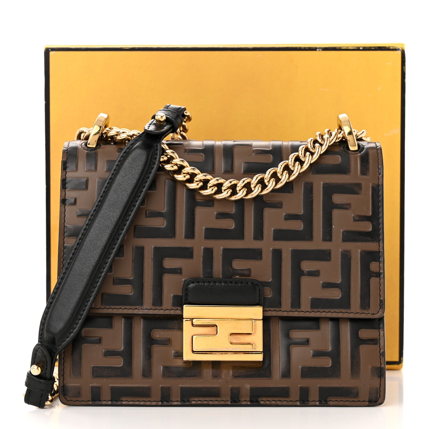 Vitello Liberty Bi-Color FF 1974 Embossed Small Kan U Shoulder Bag Maya Black