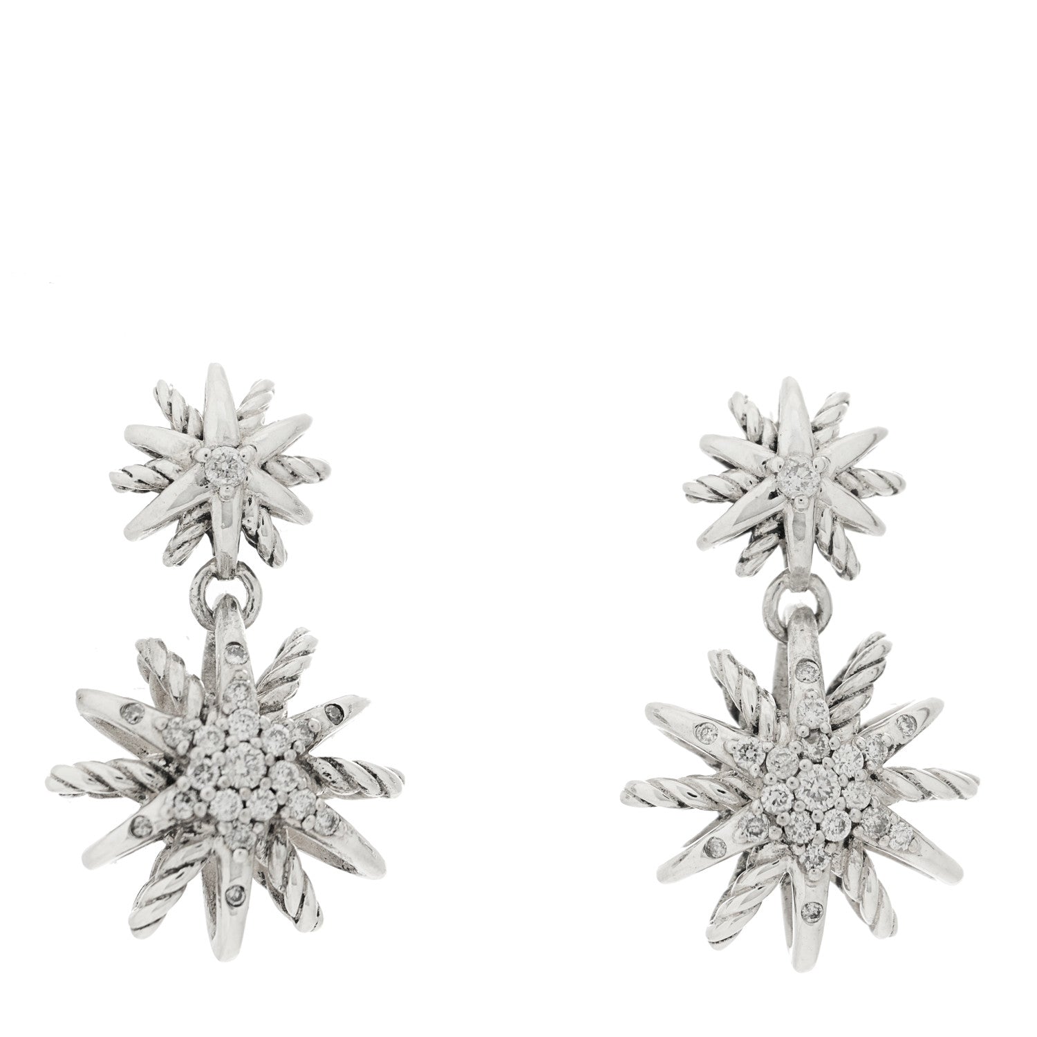 David Yurman Sterling Silver Diamond Starburst Double Drop Earrings 1 of 4