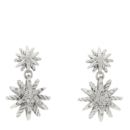 David Yurman Sterling Silver Diamond Starburst Double Drop Earrings 1 of 4