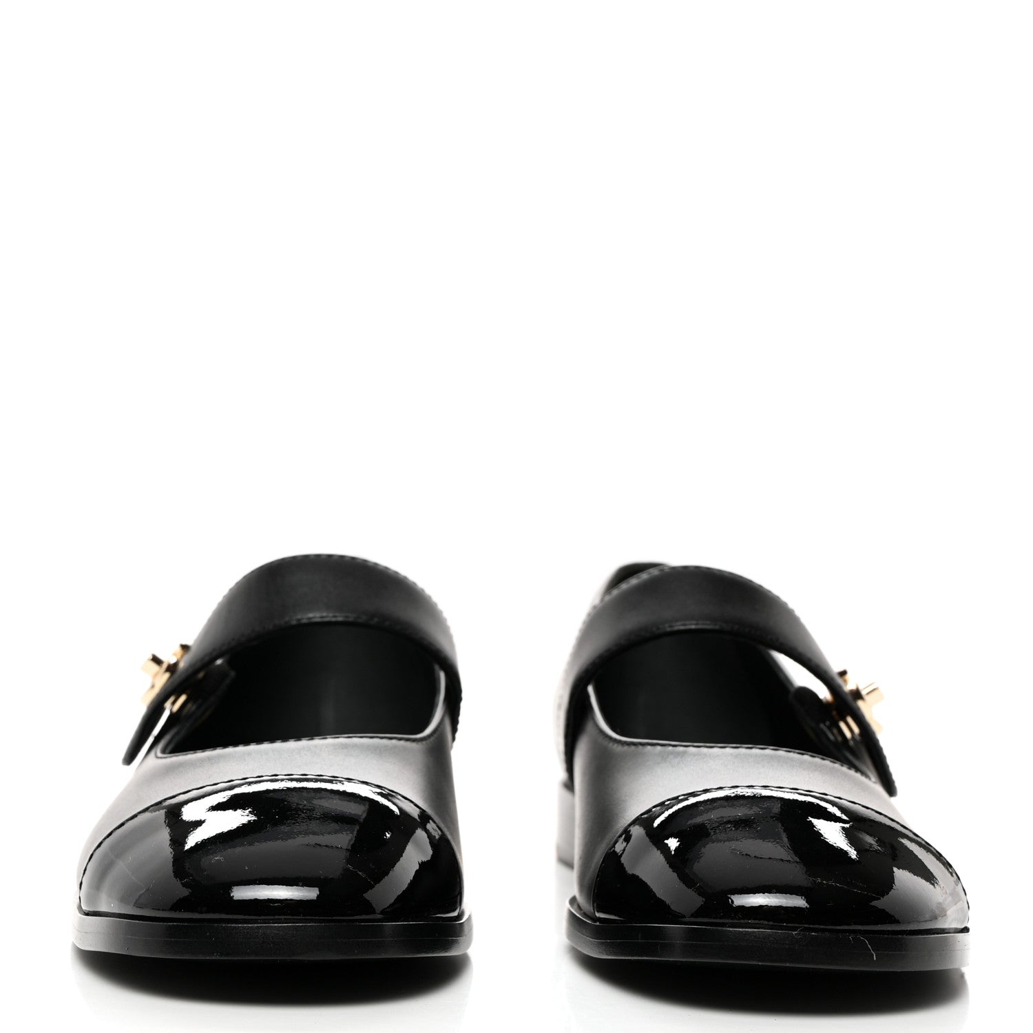 Chanel Calfskin Patent Mary Janes Flats 37.5 Black 2 of 8