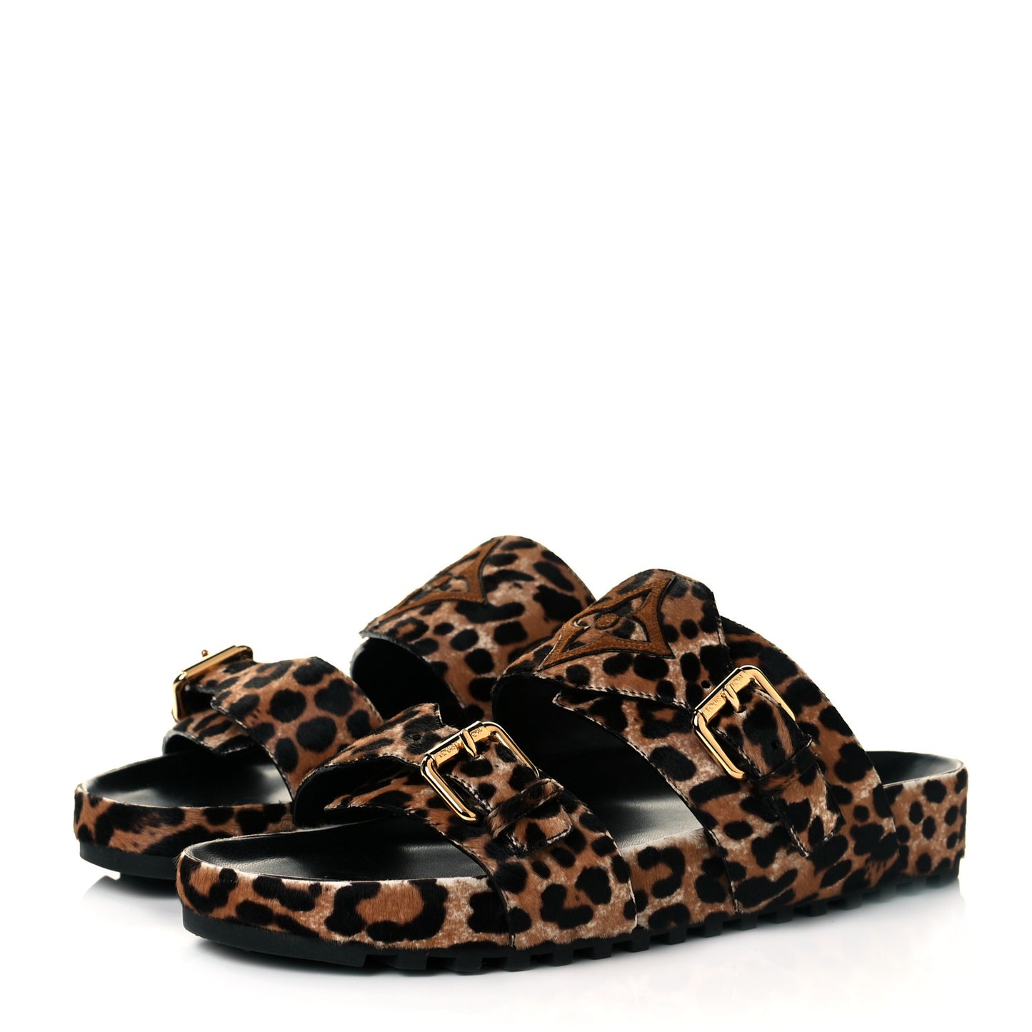 Calfskin Pony Hair Leopard Bom Dia Mule Sandals 38 Cognac Brown