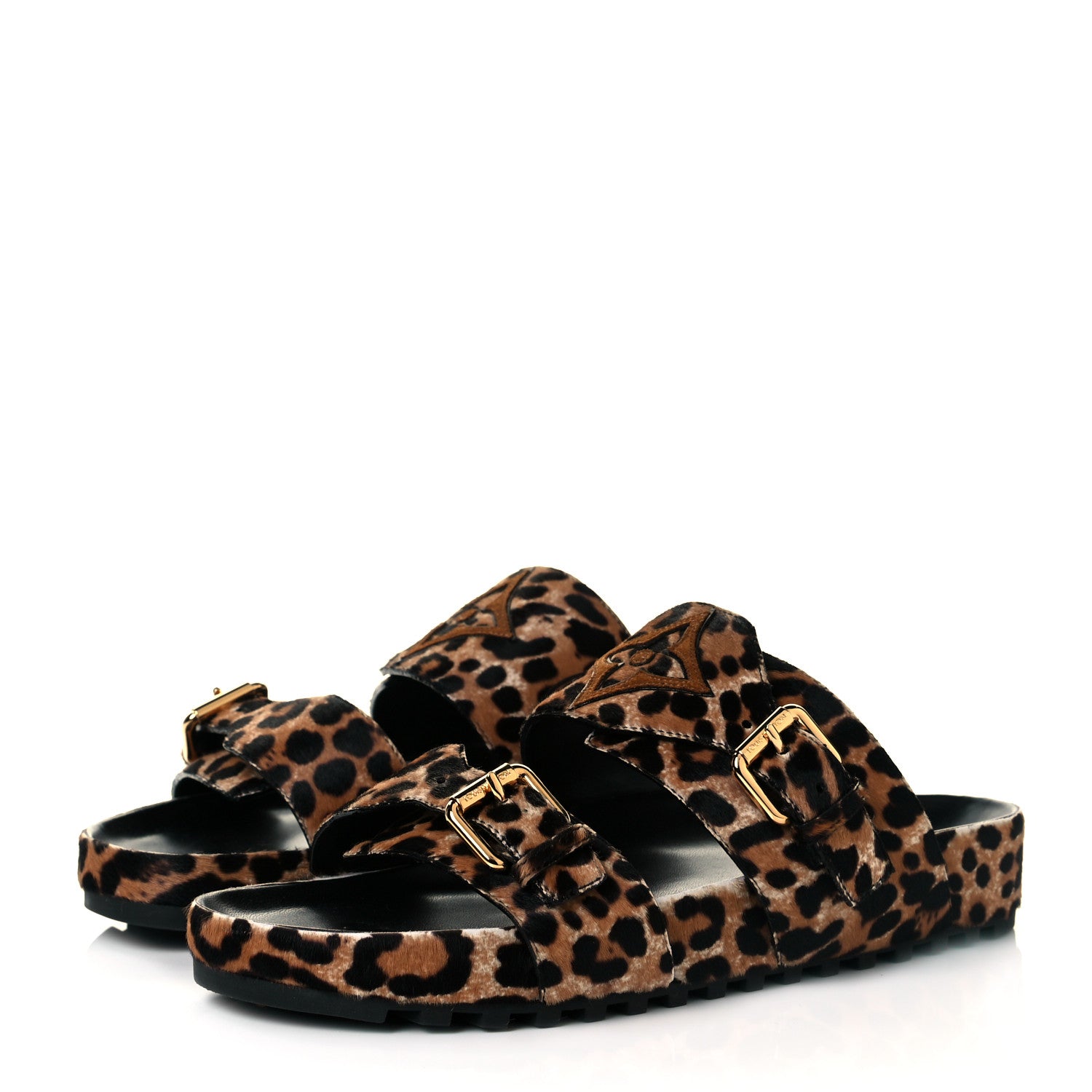 Louis Vuitton Calfskin Pony Hair Leopard Bom Dia Mule Sandals 38 Cognac Brown 2 of 9