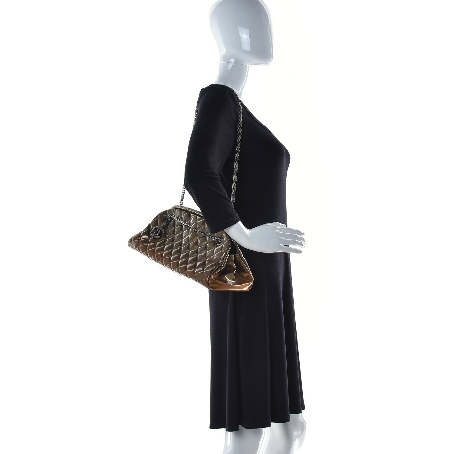 Chanel Metallic Patent Quilted Medium Just Mademoiselle Bowling Bag Gold Degrade 3 of 14
