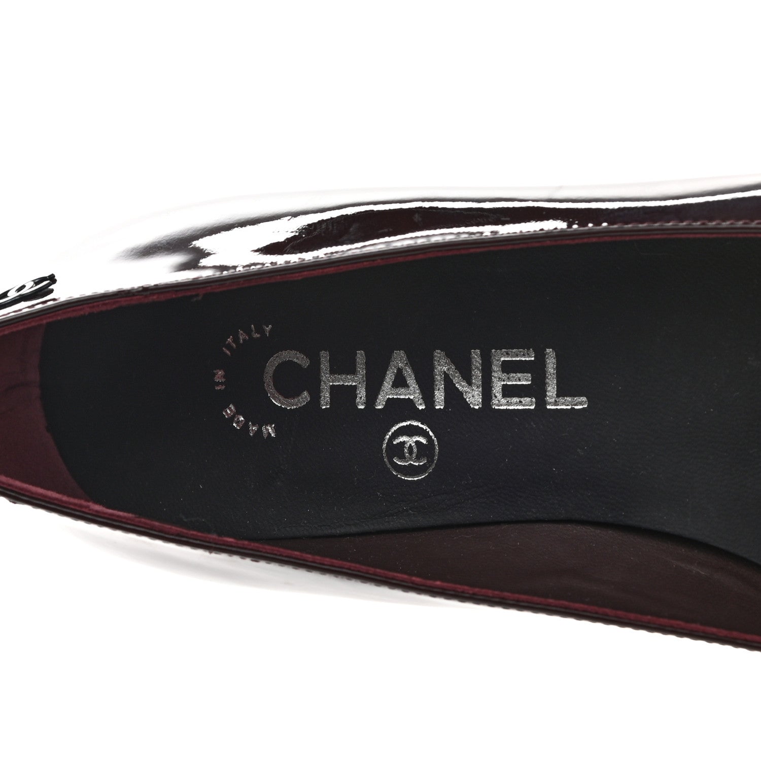 Chanel Patent CC Cap Toe Ballerina Flats 36.5 Navy Burgundy 7 of 8