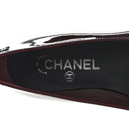 Chanel Patent CC Cap Toe Ballerina Flats 36.5 Navy Burgundy 7 of 8