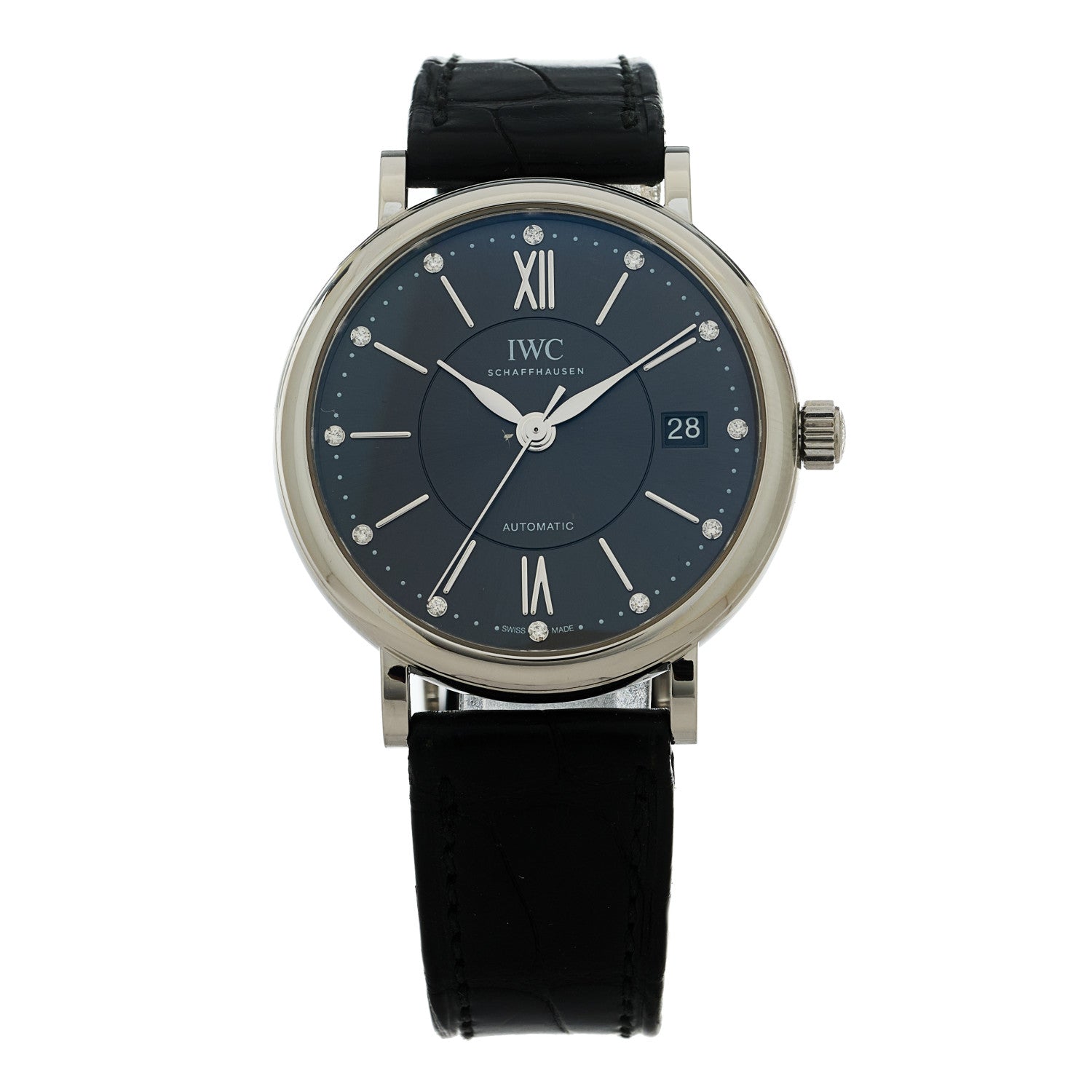 IWC Stainless Steel Alligator Diamond 37mm Portofino Automatic Watch Grey IW458102 1 of 4