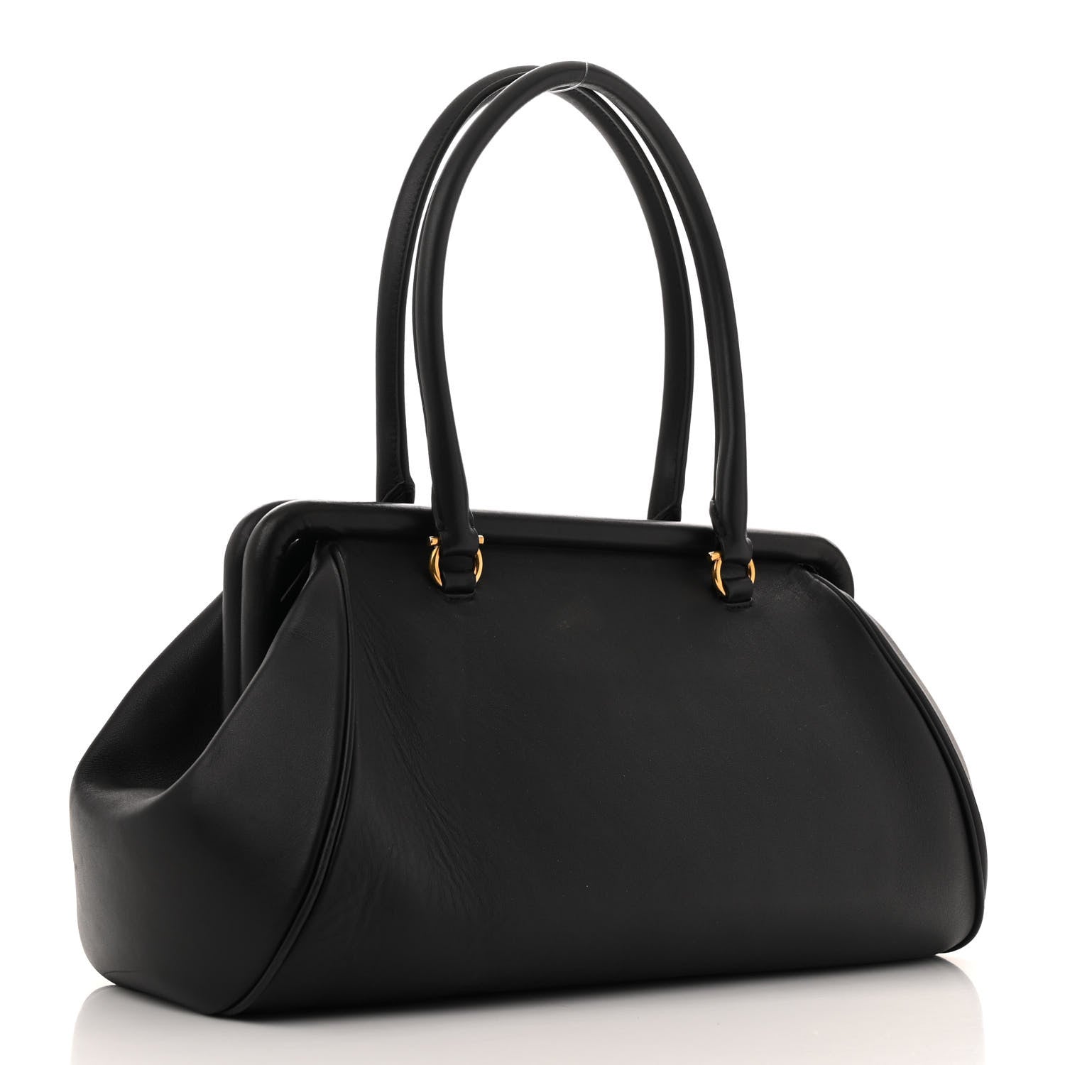 Salvatore Ferragamo Calfskin Frame Satchel Black 3 of 10
