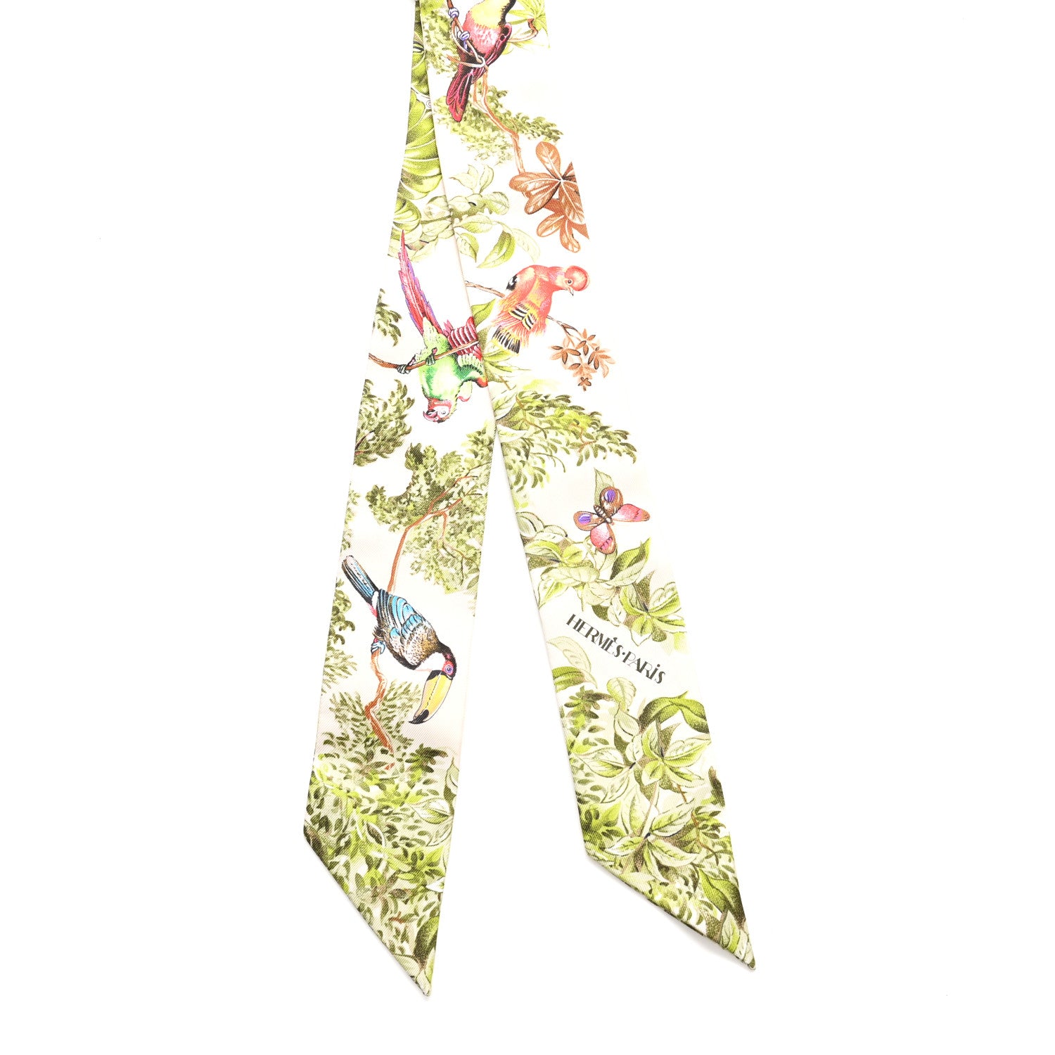 Hermes Silk Equateur Twilly Creme Vert Multicolore 2 of 4
