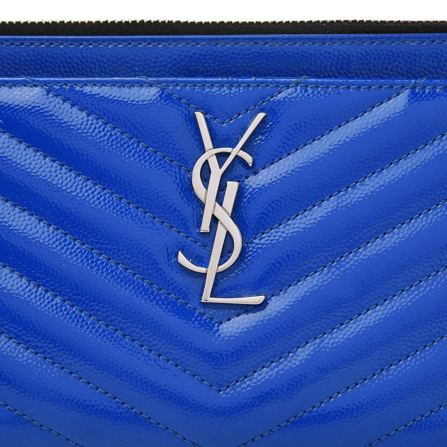 Saint Laurent Grain De Poudre Chevron Monogram Bill Pouch Neon Blue 8 of 9